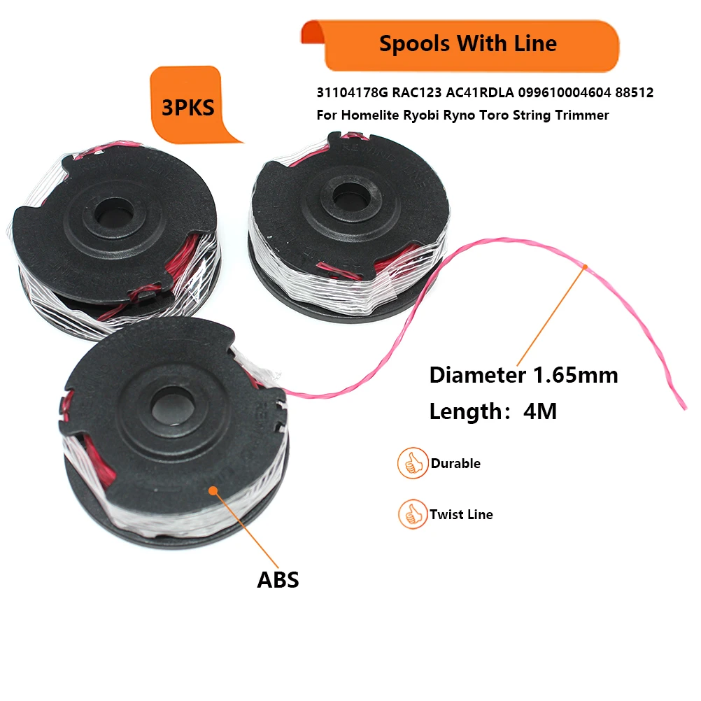 Spool With Line For Ryobi RLT5027 RLT5127 RLT5030S RLT5030SG RLT6030 RY41140 Ryno YT5238 Toro 51480 31104178G RAC123 AC41RDLA