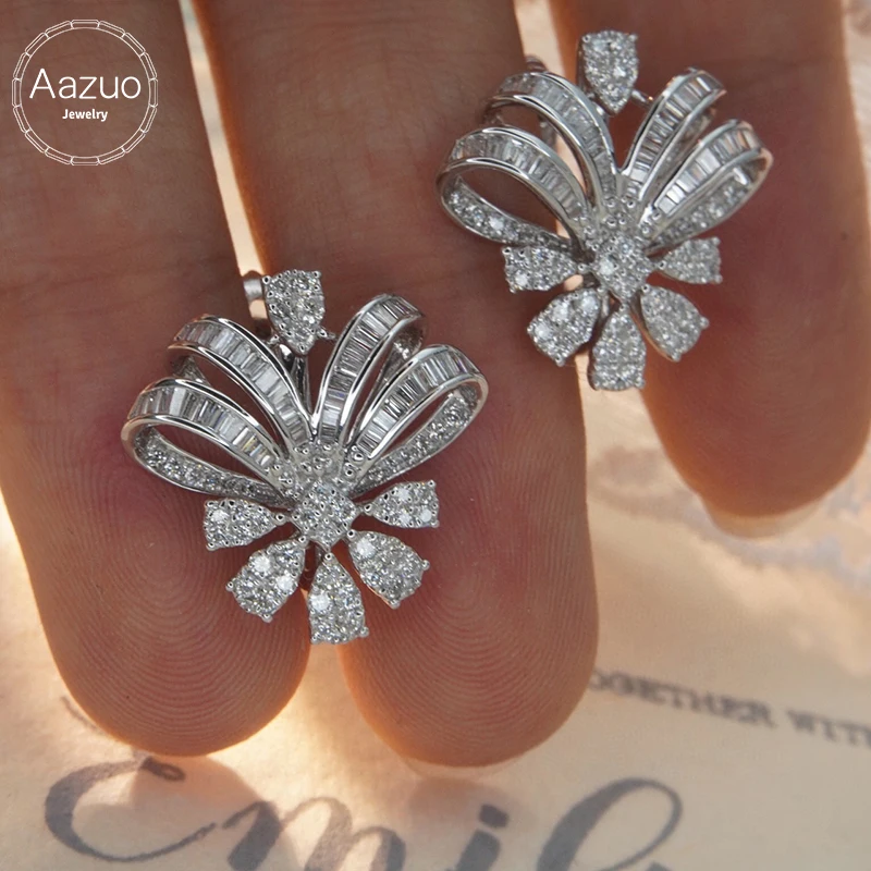 Aazuo Orignal Jewelry 18K Solid White Gold Natrual Diamonds 1.16ct Fairy Flower Stud Earrings Gifted For Women Senior Banquet