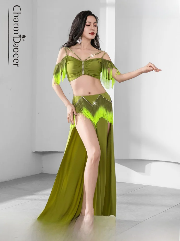 

Костюм для танца живота Ele с двойными цветными блестками и кисточками, оригинальный дизайн, хлопковый материал для выступлений и практики, восточный...