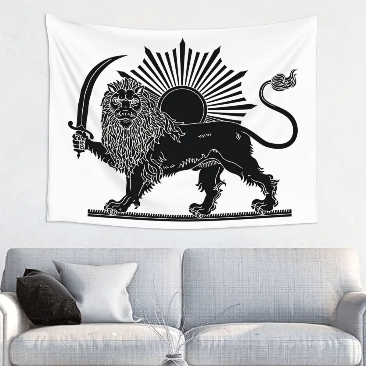 Lion And Sun Iran Flag Symbol Tapestry Hippie Polyester Wall Hanging Room Decor Table Cover Retro Wall Carpet