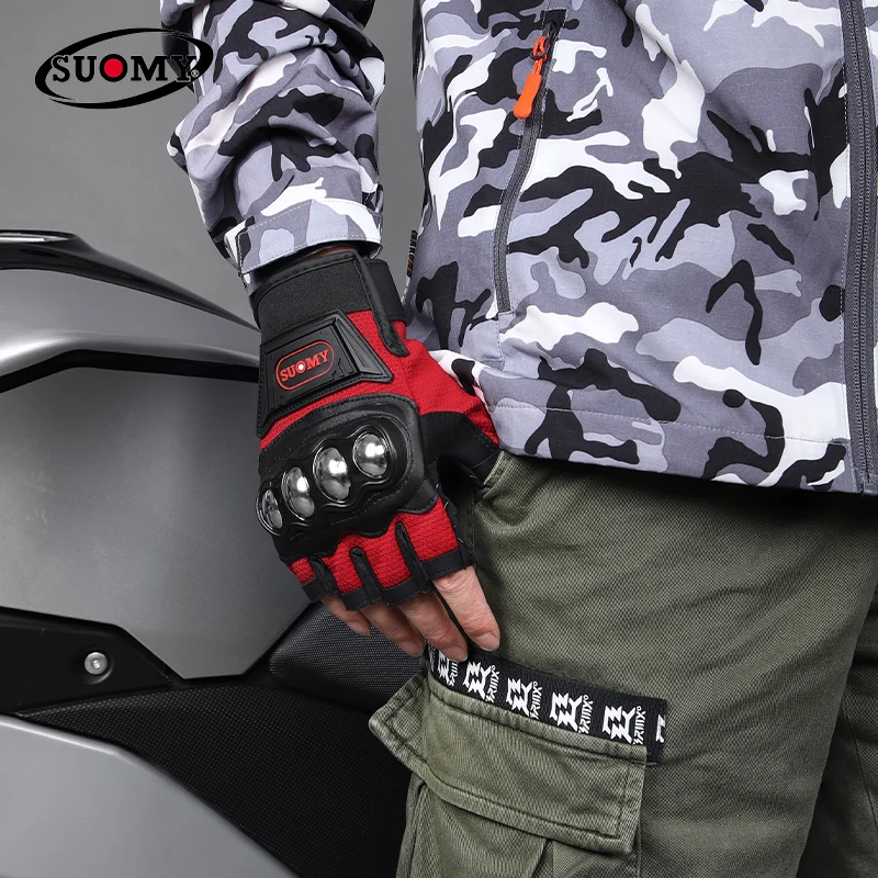 

Suomy Half Finger Stainless Steel Protection Men Guantes Moto Fingerless Biker Motorcycle Motocross Motorcyclist Summer Gloves