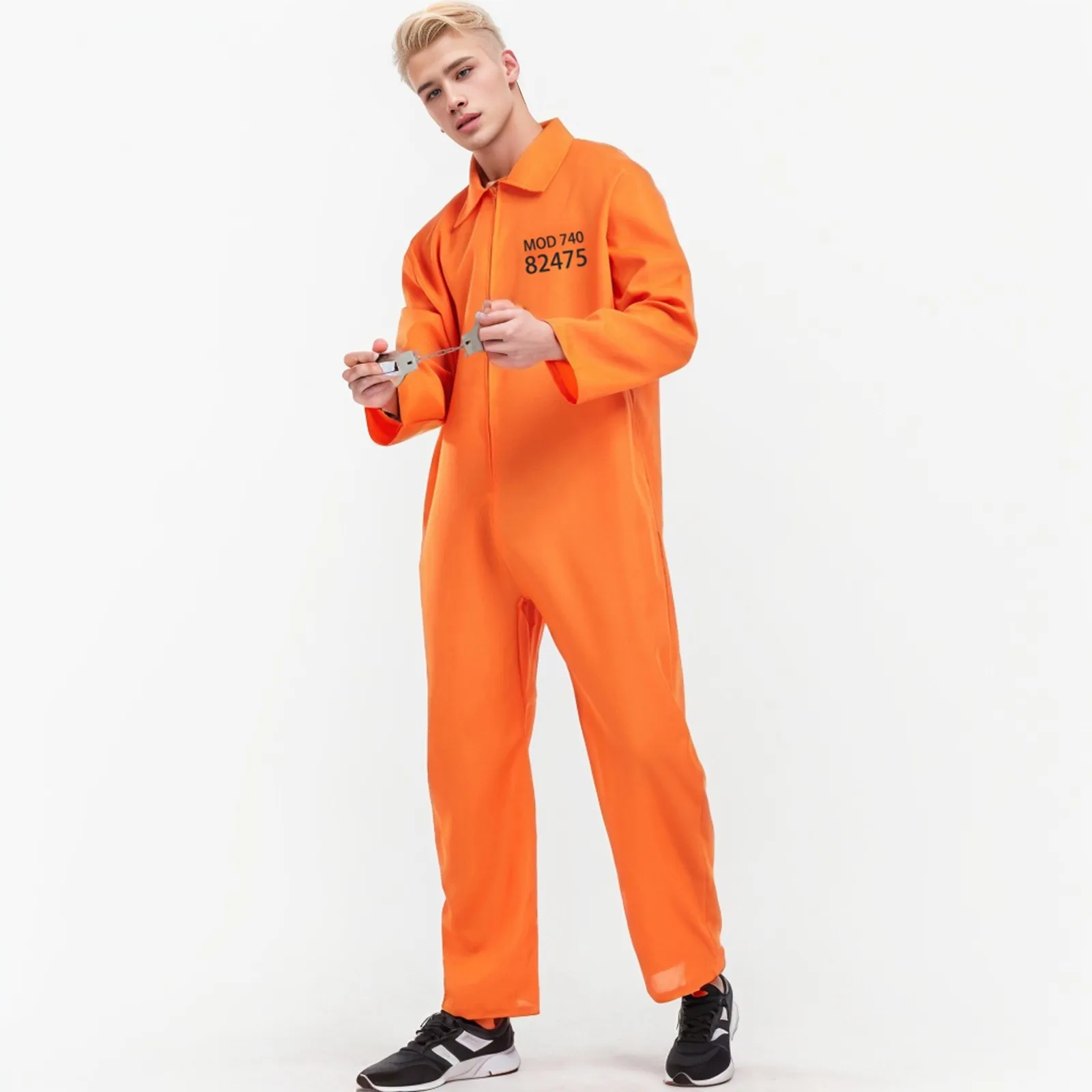 Disfraz de Cosplay de Halloween para pareja, traje de espectáculo de escenario de prisionero a juego, mono naranja, ropa de fiesta de Cosplay masculina