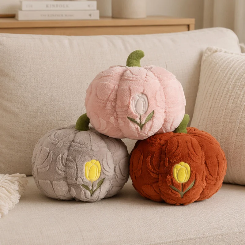 Cute Pumpkin Plush Seat Cushion Soft Throw Pillow for Sofa Window Waist Decorative Cushion Simple Halloween Ornament