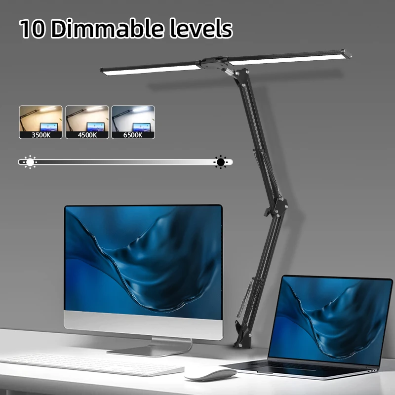 Lampes de bureau LED pliantes à pince, lampe de lecture à intensité variable, lampe de table à double tête, lampe de moniteur USB, bureau, étude, travail