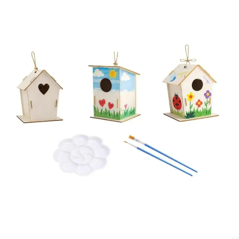 Unfinished Birdhouse Craft Set, DIY Paintable House Project for Kids, Family Craft Time and Room Decoration Display 37JD