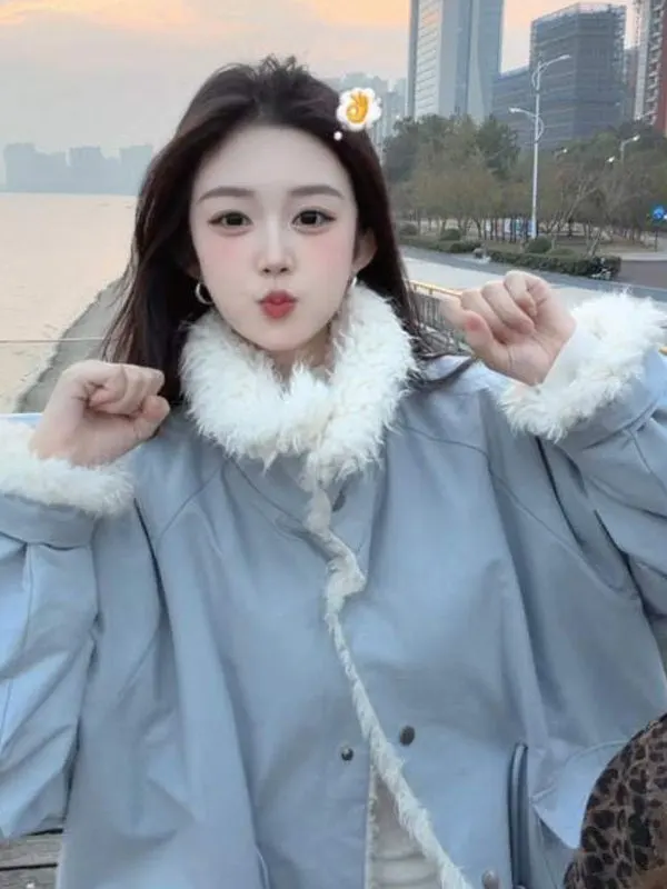 

Warm Thiened Cotton Jaet Sli Faionable Spring Outerwear Gentle Wind Small Size Attractive Coat Commute Simple Loose...