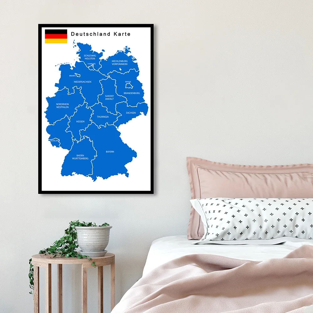 

59*84cm The Germany Map Political Map In German Wall Art Poster Canvas Painting Classroom Home Decoration School Supplies