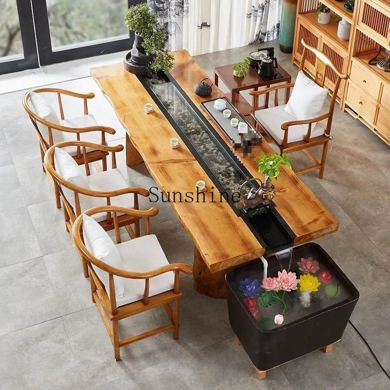 Chinese style, landscape integration, circulating water brewing tea table receiving guests, fish farming zen kung fu tea table