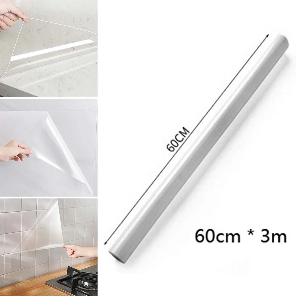 1 Roll Transparent PET Oilproof Wall Sticker With Self-adhesive Glue Waterproof Splash Proof Sticker Kitchen Supplies 60cmx3m