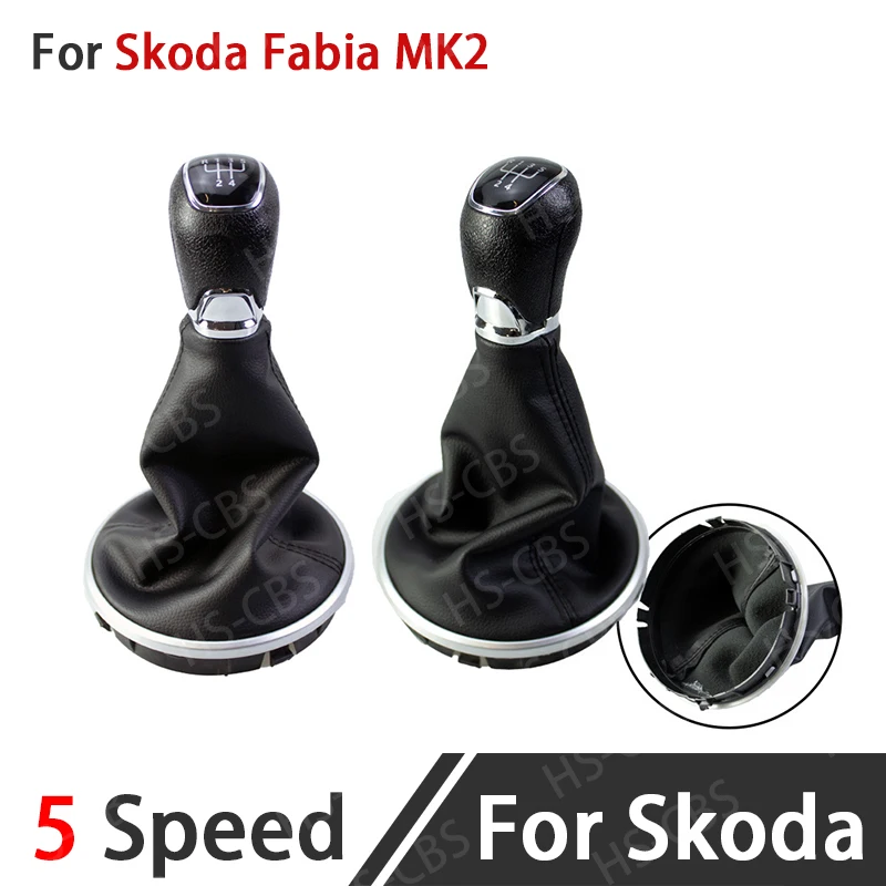 

New 5 Speed Car Gear Shift Knob With Leather Boot Collar Case For Skoda Fabia MK2 Auto Interior Accessories
