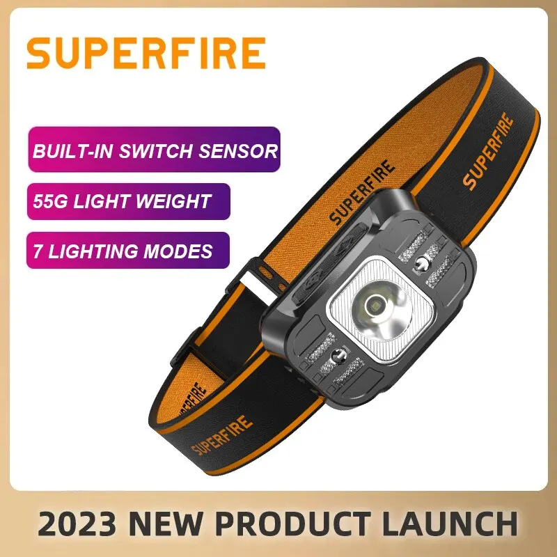 SUPERFIRE HL75-S Mini lampada frontale a LED Type-C ricaricabile potente sensore fari lanterna da campeggio regolabile per pesca all\'aperto