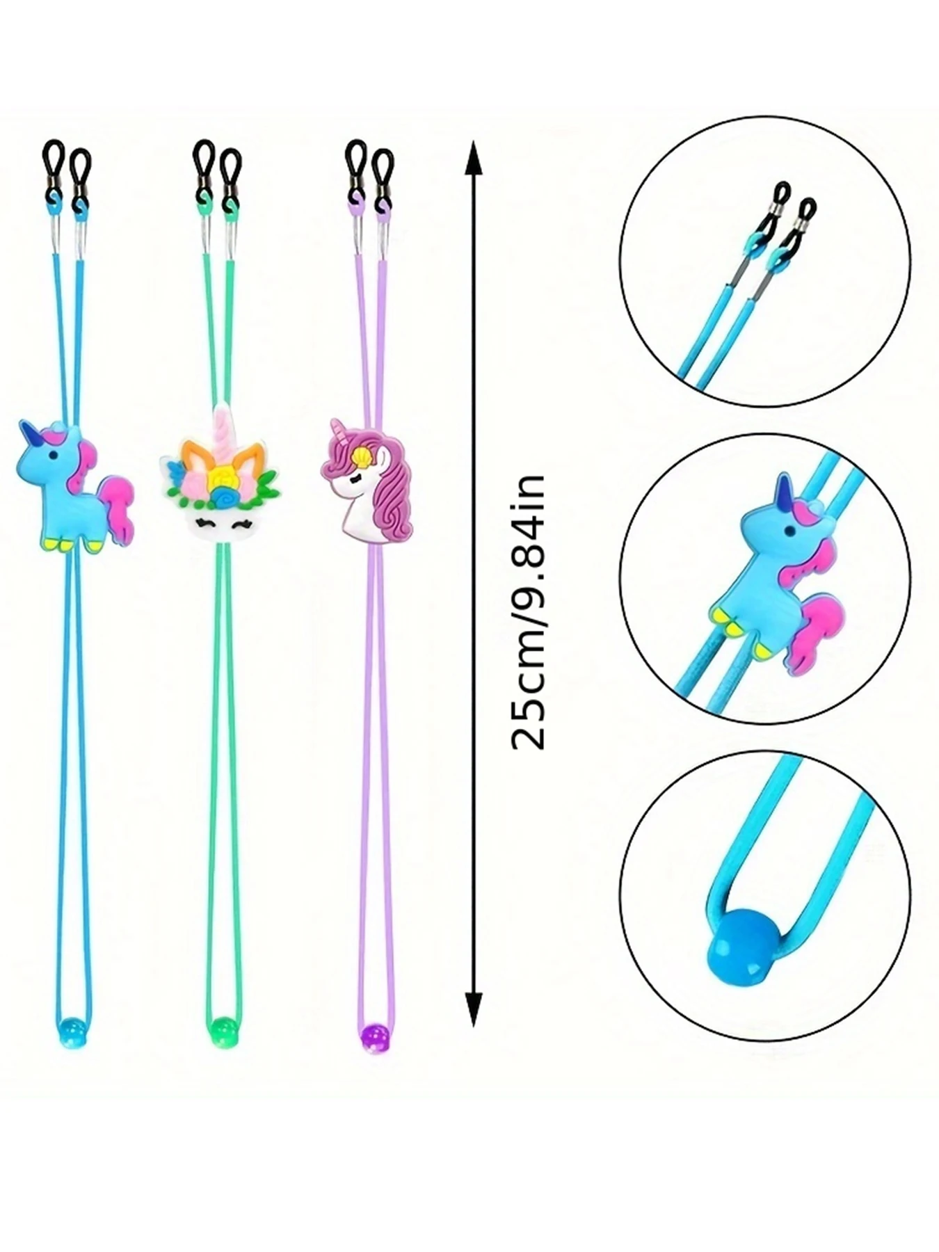 24PCS Kids Glasses Strap Rainbow Unicorn Adjuster Anti-slip Silicone Eyeglass Straps Glasses Retainer Cute Decorations For Girls