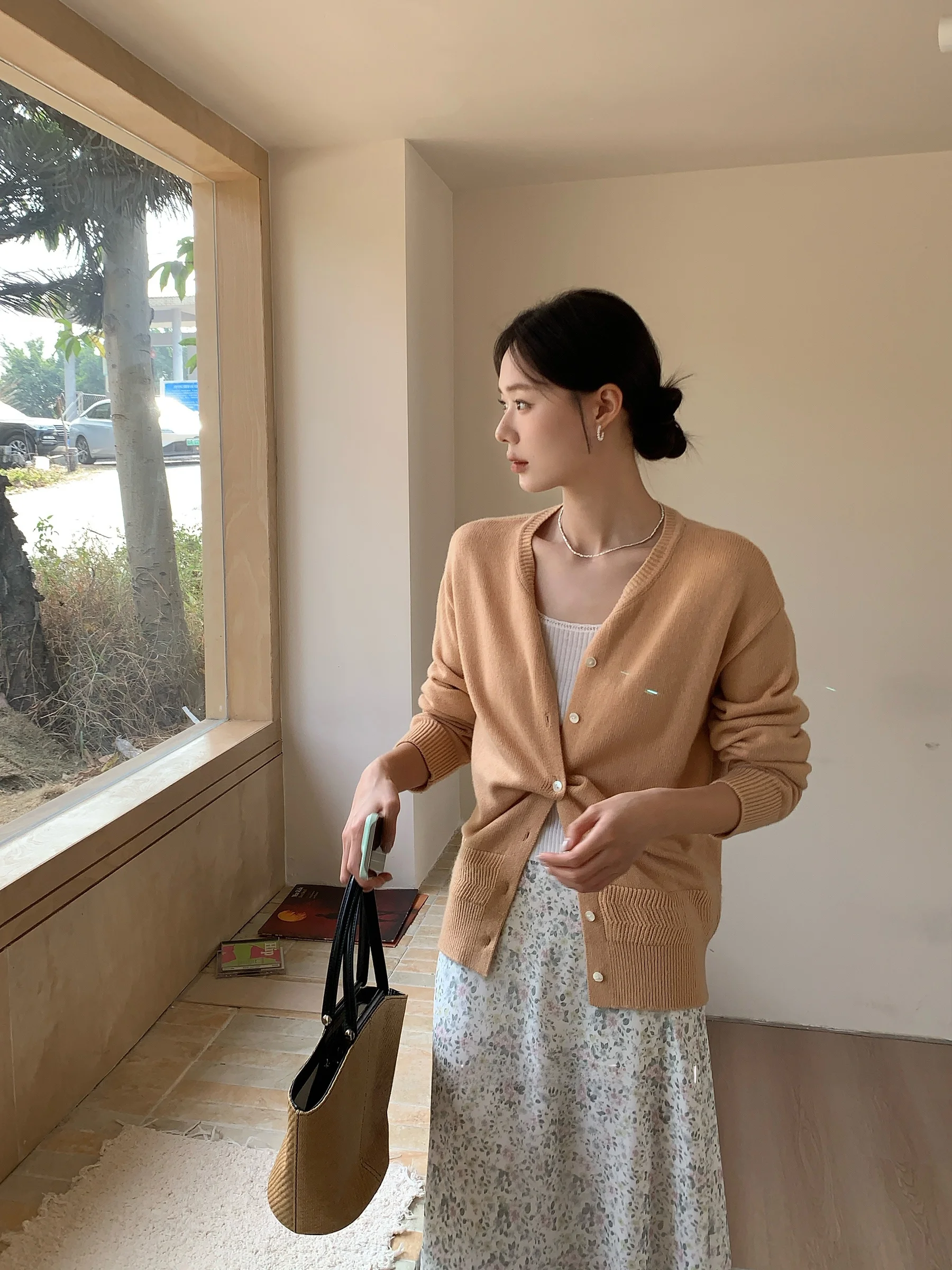 

Мягкий шерстяной вязаный кардиган с крупным цветочным узором, оранжевый, в стиле закатного заката, свободного кроя, для ранней весны, нежный, женский модный свитер