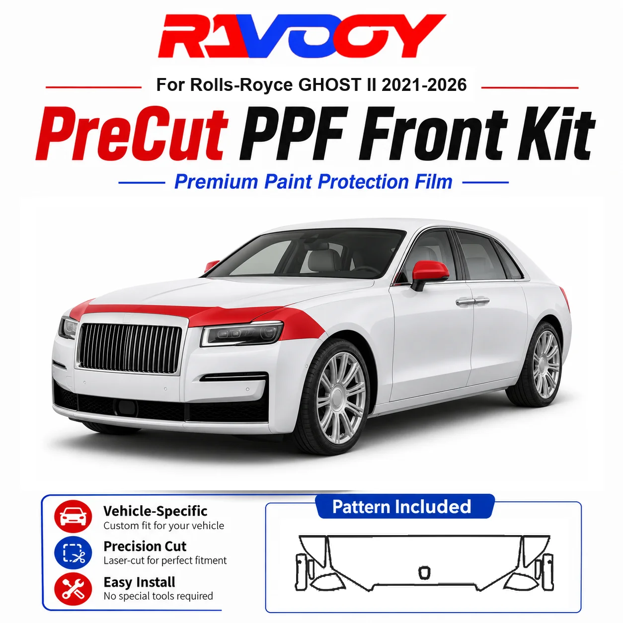 

8.5mil TPU Precut PPF Kit For Rolls-Royce GHOST II 2021-2026 - Hood, Fenders & Mirror Set - Self-Healing Clear Bra Film