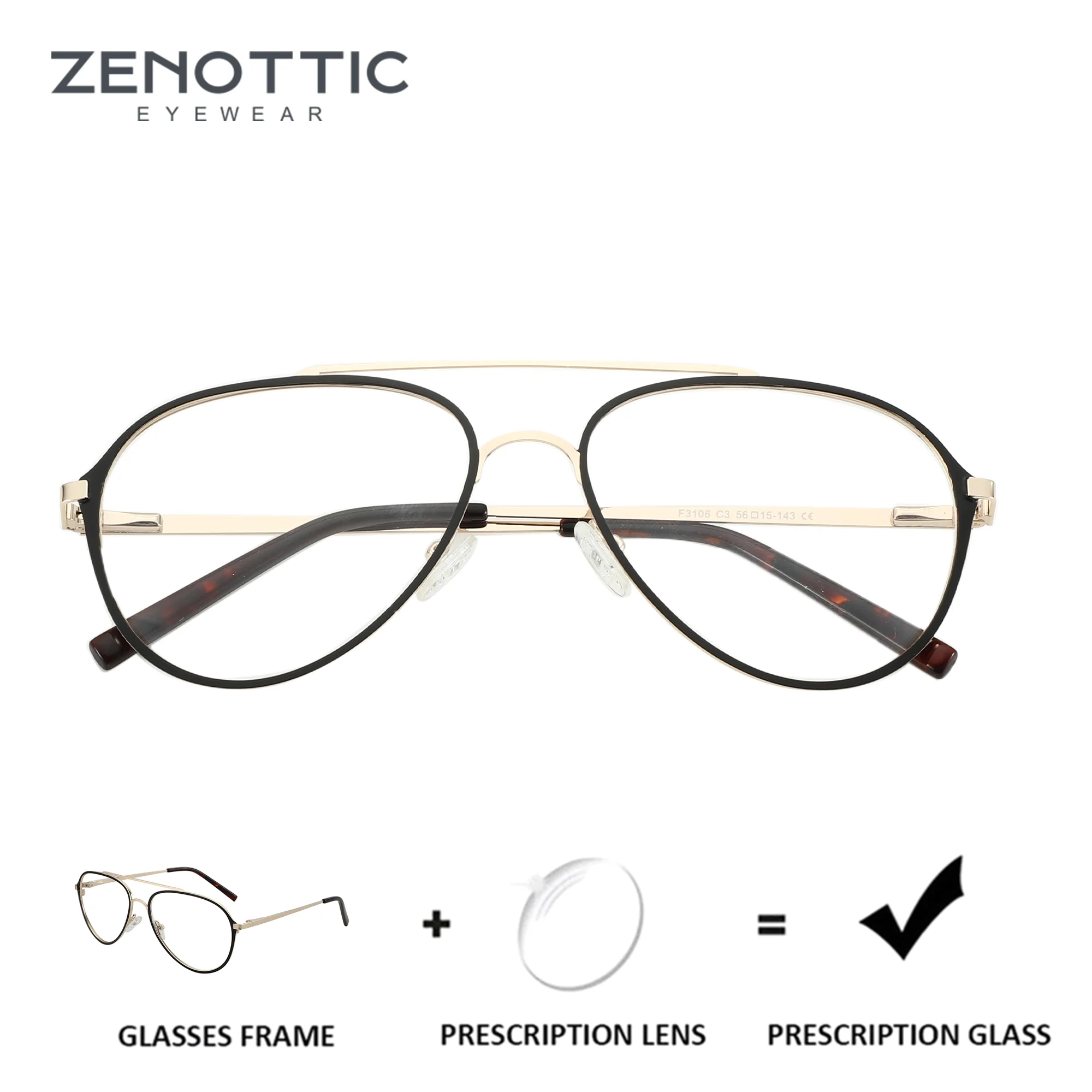 ZENOTTIC (XL Size) Aviator Photochromic Prescription Glasses Metal Myopia Eyewear Pilot Optical Eyeglasses for Men