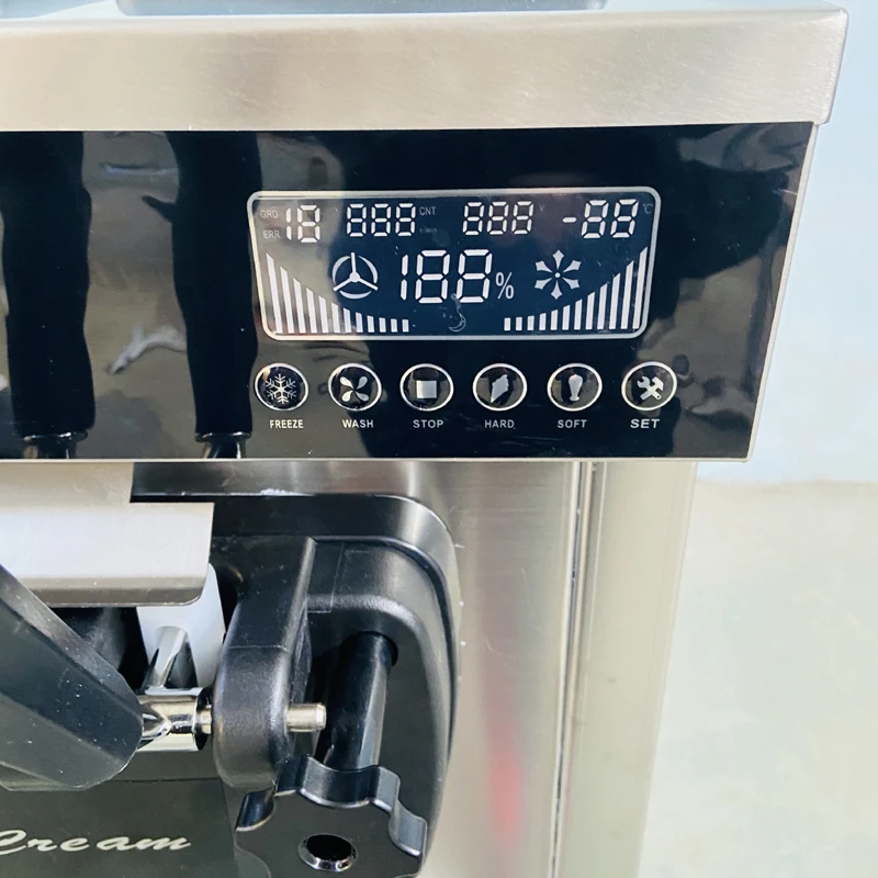 市販のソフトアイスクリーム自動販売機,シャーベット冷却器,3色デスクトップ,スイートコーン冷凍装置,18〜28l/h