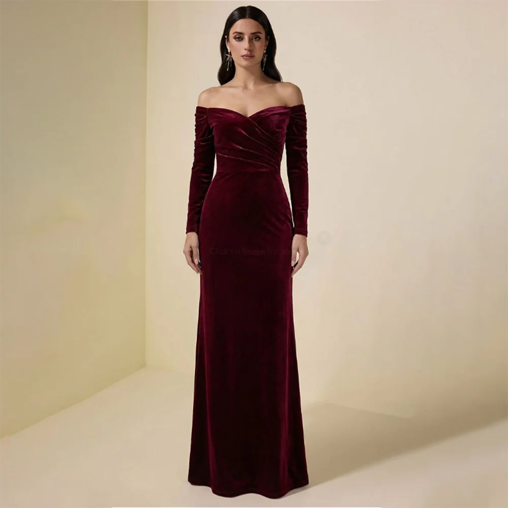 

Women's Formal Evening Gowns Velvet Mermaid Evening Dresses Long Sleeve V-Neck Evening Dresses Women Elegant Celebraty Dress