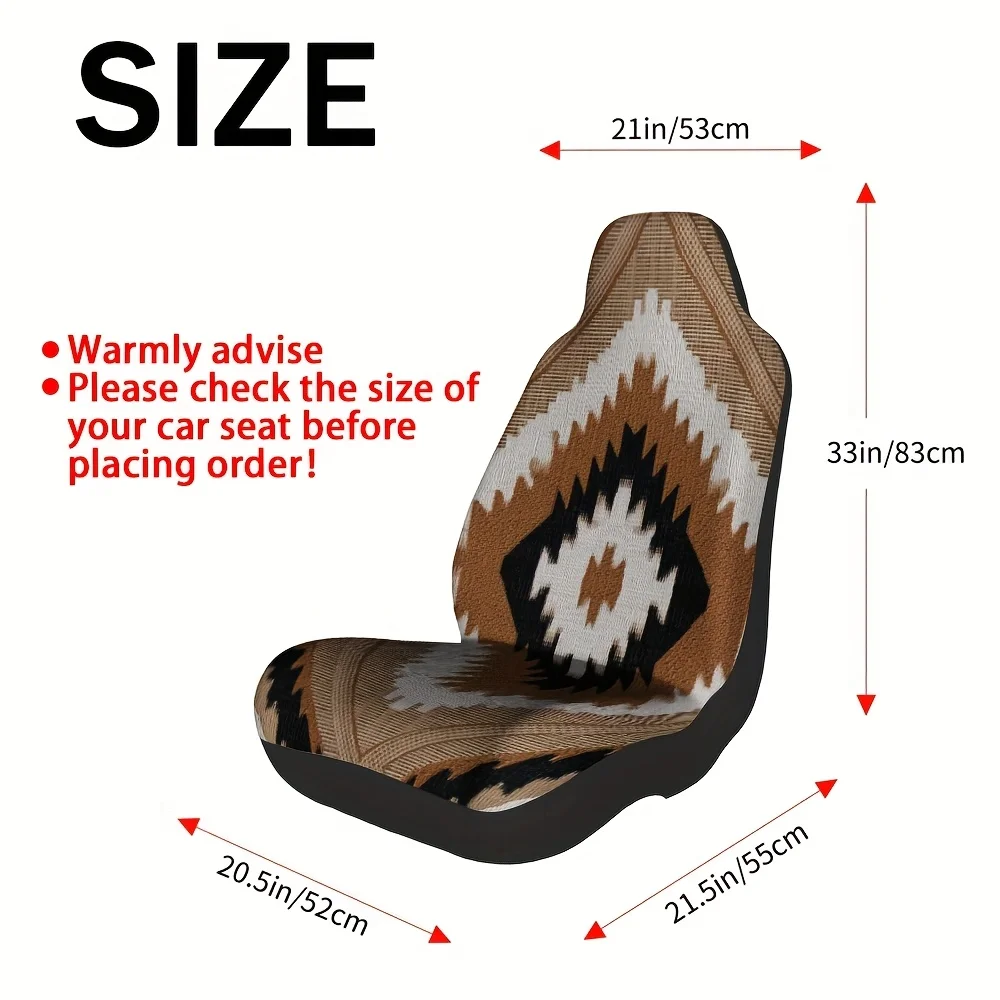 2pcs Geometric Woven Diamond Motif Car Seat Covers - Washable & Foldable, Fit For Most Sedans & SUVs, Brown, Durable Polyester F