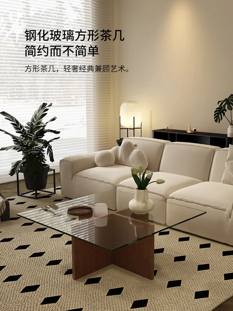 

Coffee Table Living Room Home Solid Wood Glass Minimalist Retro Style