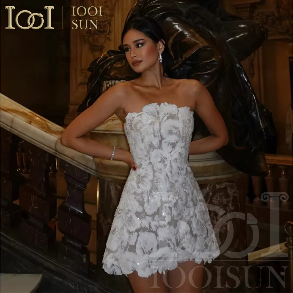 

IOOISUN Customized Sexy Glitter Lace Short Wedding Dress Beadings Shiny Mini Bridal Gowns Event Formal Party Dresses Robe