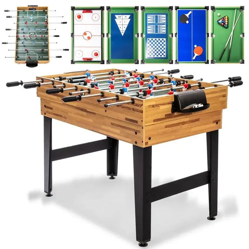 SULIVES 2x4ft 13-in-1 Combo Game Table Set ，Football, Billiards, Ping Pong, Shuffleboard, Chess, Checkers, Backgammon, Ring toss