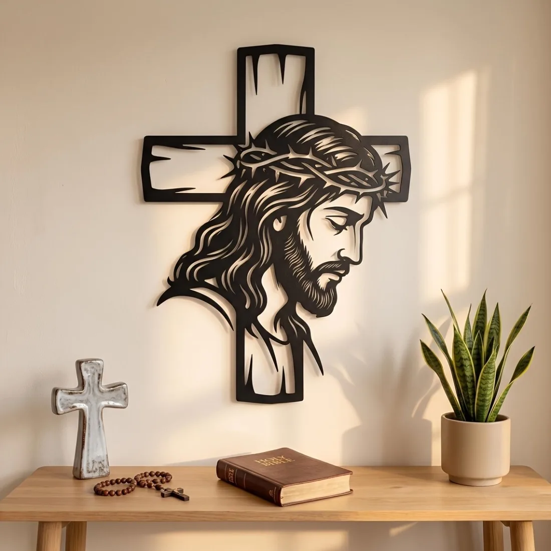 Jesus Crown of Thorns Cross Wall Art, Christian Catholic Easter Wall Hanging, Faith Inspired Home Decor, Gift for Housewarming.