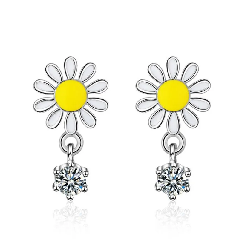 

Daisy Earrings New Arrival Sweet Sun Flower 925 Sterling SilverJewelry Fashion Crystal Temperament Women Stud Earrings XZE109