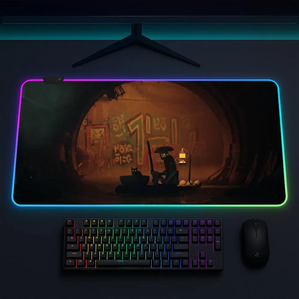Stray Mouse Pad Gaming mat LED lighted non-slip base waterproof large deskpad soft surface