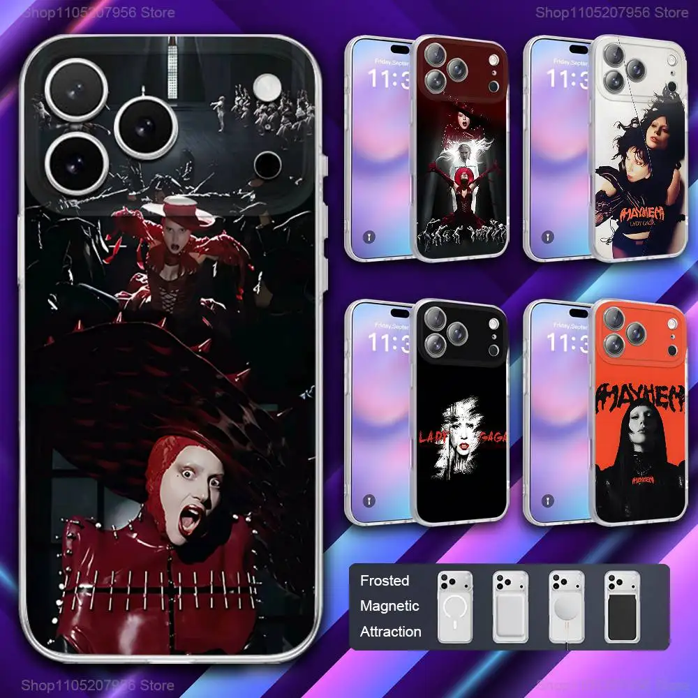 

L-Lady G-Gaga M-Mayhems For iPhone 11,12,15,14,13,17,16,Pro,Plus,E,Max,Air,Mini Magnetic Frosted Cover Phone Case