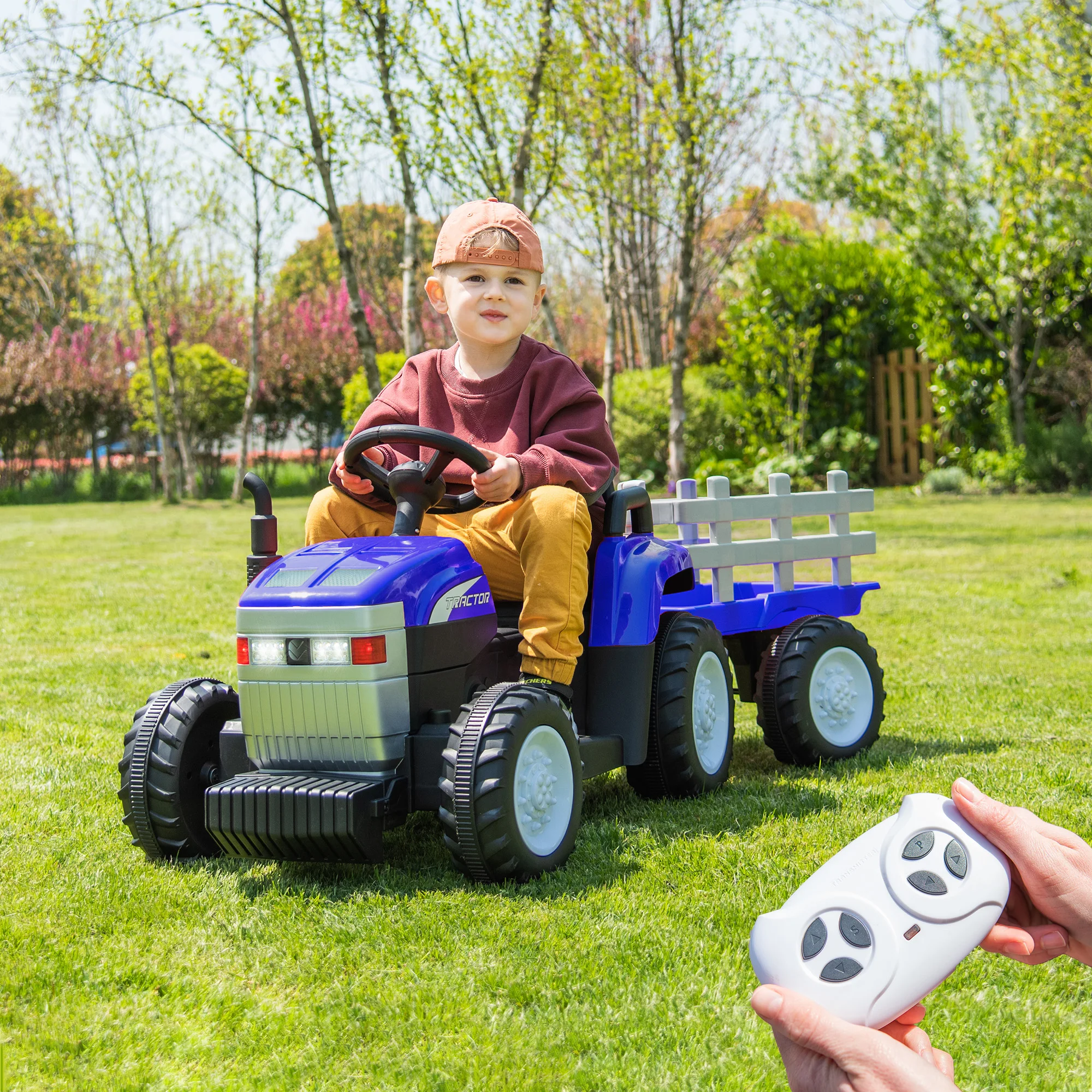 Tracteur jouet avec remorque pour enfants, véhicule électrique EbVehicles, télécommande, voiture à moteur pour touristes, 12V, batterie 7Ah, 62, 2x35W