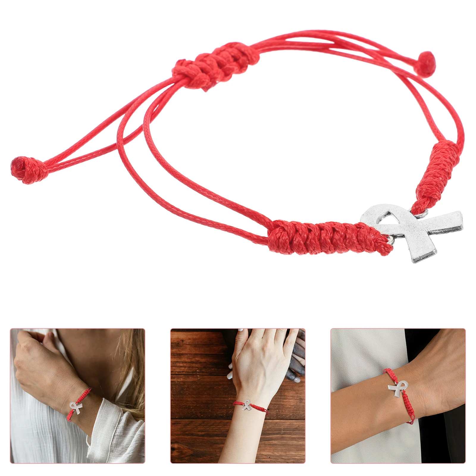 Bransoletka na świadomość zdrowia piersi dla kobiet, ręcznie robiona wstążka, lekka pielęgnacja medyczna, poliester, stop, czerwona wstążka.