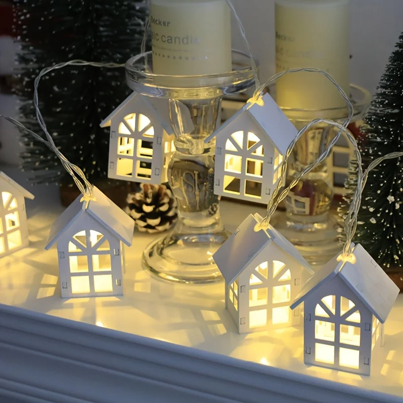 Guirnalda de luces LED navideñas en forma de casa para interiores, 1 Juego para árboles, familias, festivales, cortinas, fiestas, balcones, dormitorios