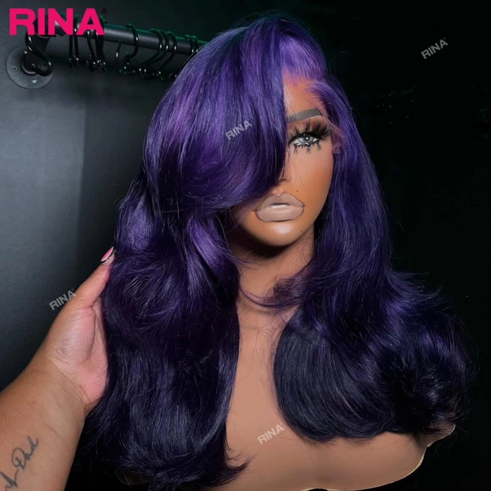 

Purple Colored 13x4 13x6 Transparent Lace Front Human Hair Wig Brazilian Hair Pre-Plucking Women Wig Body Wave Human Hair Wigs
