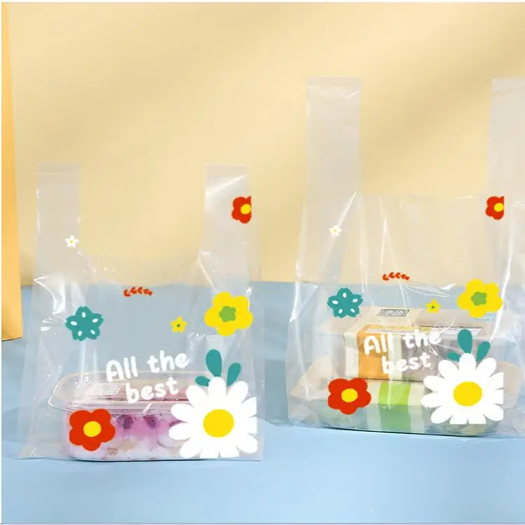 50pcs Transparent Vest Bag Cake Packaging Bag Of Sweet Food Take Away Plastic Bags Party Supplies