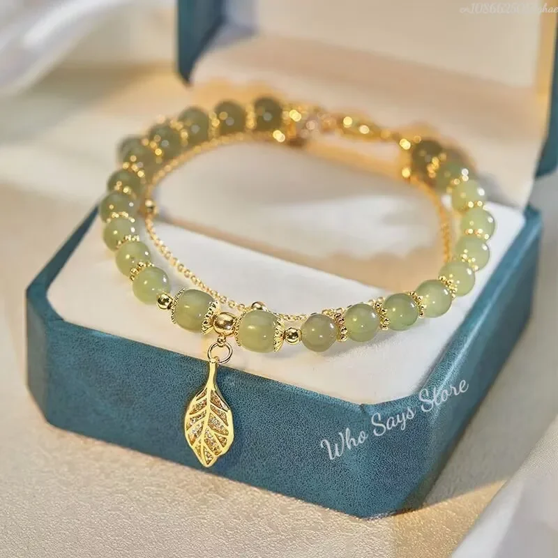 Chinese Style Green Bamboo Bracelet Bamboo Shape Leaf Imitation Jade Bracelet Classic Fashion Leaf Pendant Bracelet