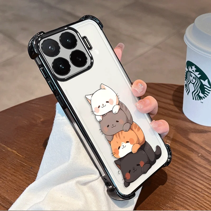 Plating Protective Cover For Xiaomi 17T Pro Case Flxebile TPU Four-corner Shockproof Cat Pattern Fundas