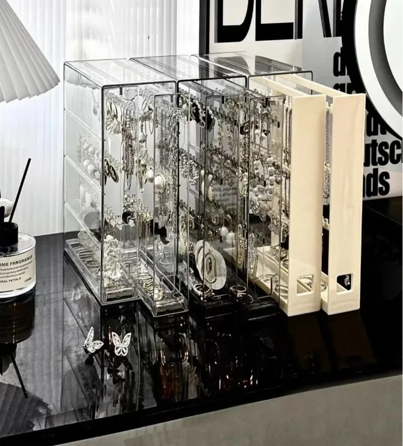 Transparent Jewelry Organizer Box Vertical Pulling Jewelry Box Dustproof Display Stand High-capacity Storage Hanging Accessories
