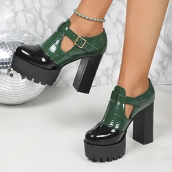 Женские дизайнерские удобные модные туфли на толстом каблуке, осенние новые женские туфли на высоком каблуке с круглым носком и глубоким вырезом на толстой подошве в тон