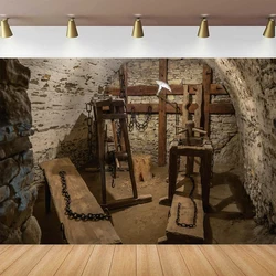 Old Dungeon Torture Chamber Photography Backdrop Ancient Stone Wall Medieval Prison Cell Torture Tools Background Party Decor