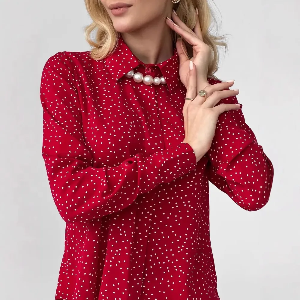

New European American Style Long Sleeve Blouse Slimming Elegant Top High End Chiffon Shirt for Women