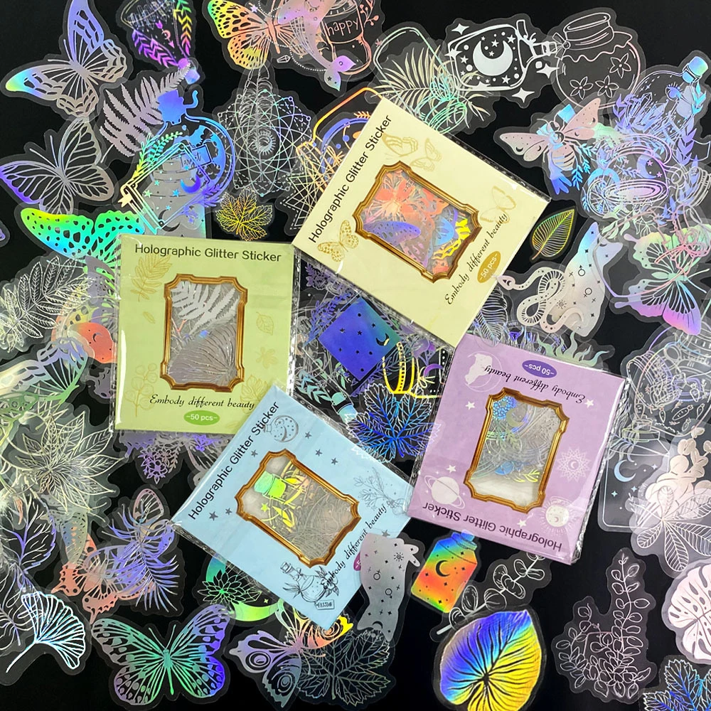 10/30/50/100pcs Cool Holographic Laser Butterfly Cartoon Girl Stickers Transparent Luggage Skateboard Graffiti Sticker Decals