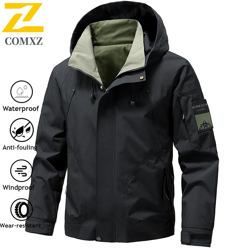 Athflow Man Rainproof Fishing Jacket New Autumn Large Size Windproof Windbreaker Men Camping Hunting Running Sports Hooded Coats