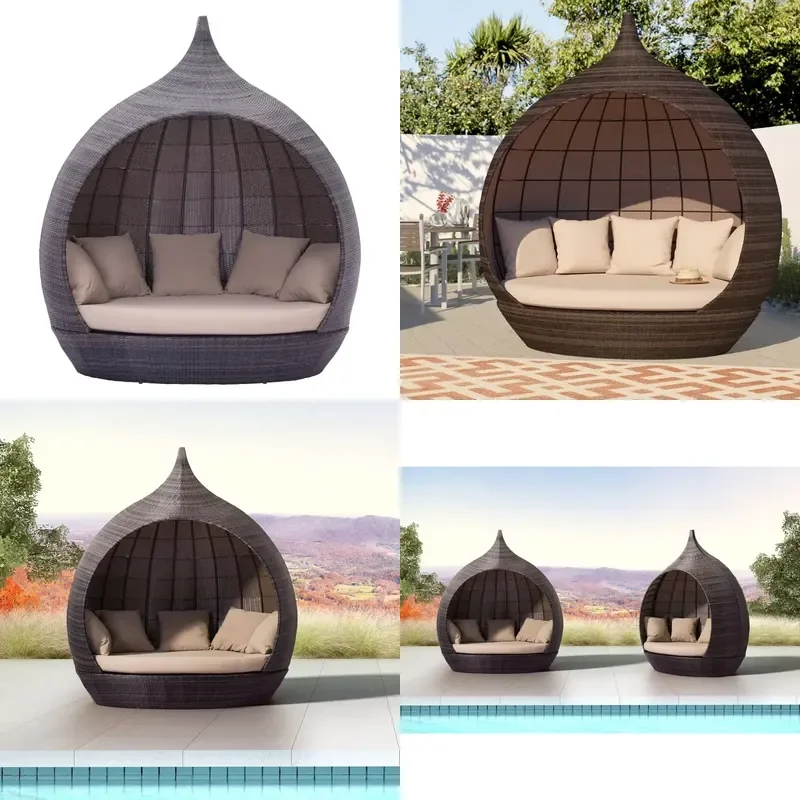 85.6 Inch Wide Outdoor Wicker Terrace Sofa Bed with Cushioned Patio Furniture