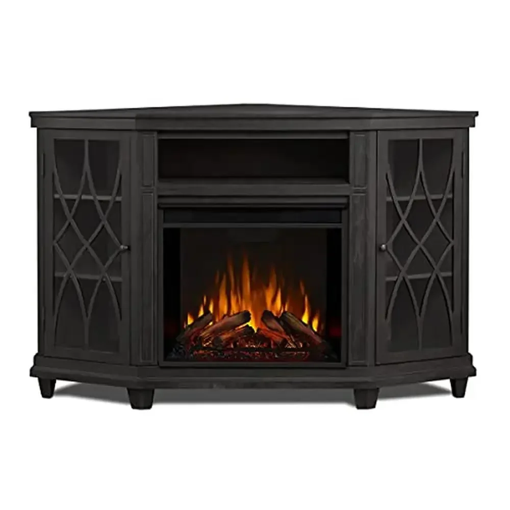 Corner Electric Fireplace TV Stand with Realistic Flames Adjustable Thermostat and Timer Function Up to 55