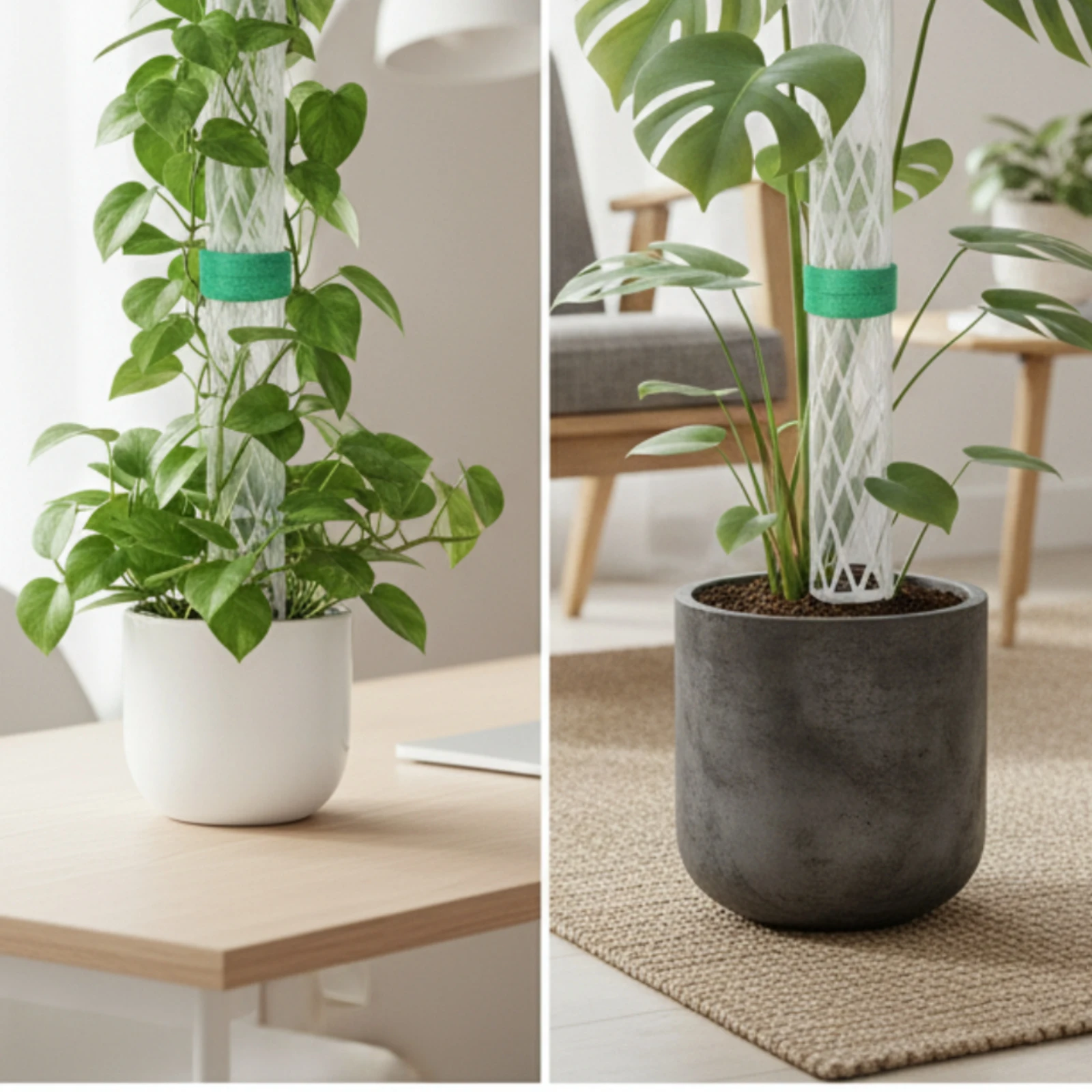 4 Pieces D-Shaped Sphagnum Pole Reusable Stackable Sphagnum Pole with Plant Tie Plastic Climbing Plant Support Decay-Without