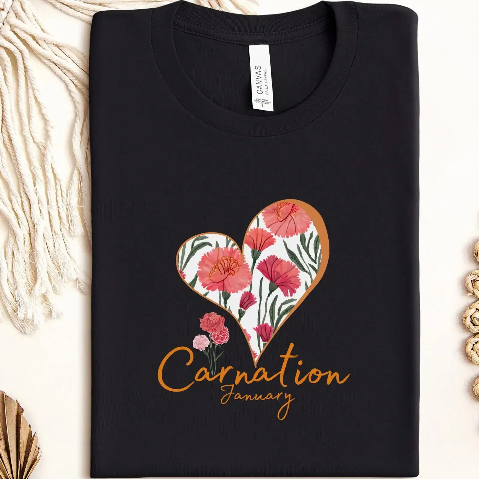Birth Flower T Shirt Month Personalized Birthday Heart vintage Washed Top For Everyday Wear Comfortable Unisex fashion Soft