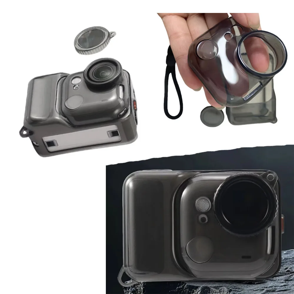 

TPU Protective Cover for Insta360 GO Ultra Waterproof Case with Lens Cap Lanyard Action Camera Accessories Translucent Black