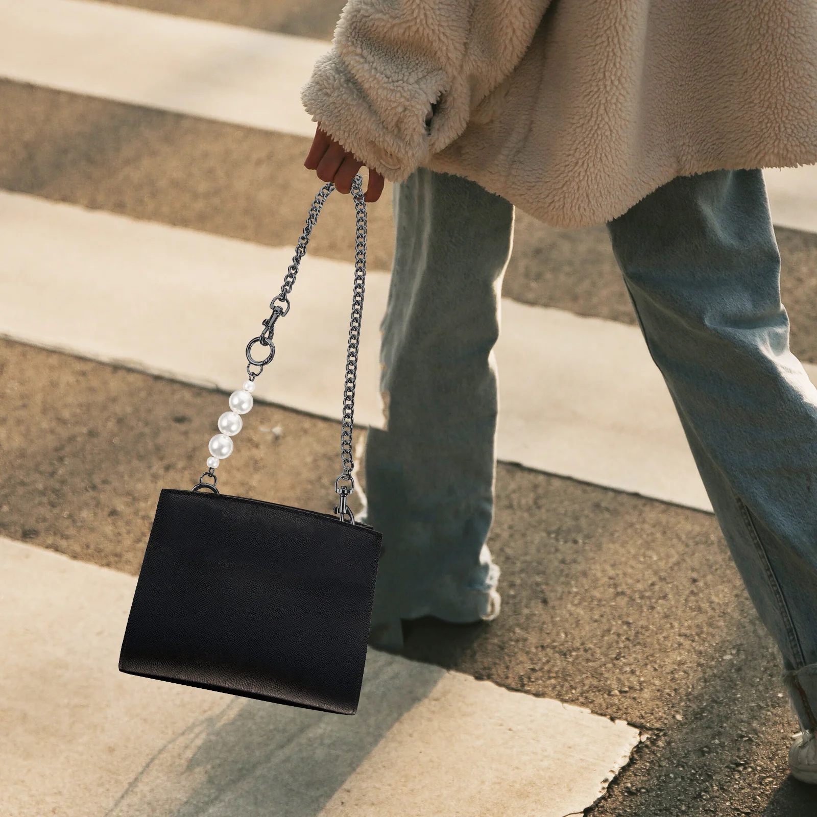 Borsa a mano con design a perla, catena di ricambio, borsa fai da te, cinturino in metallo per pochette a tracolla, accessorio decorativo di moda