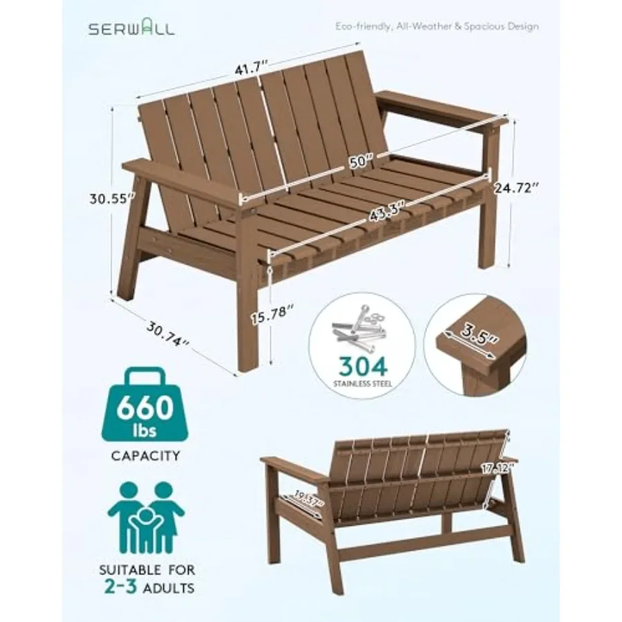 2-Person HDPE Outdoor Bench, 660 lbs Capacity, All-Weather