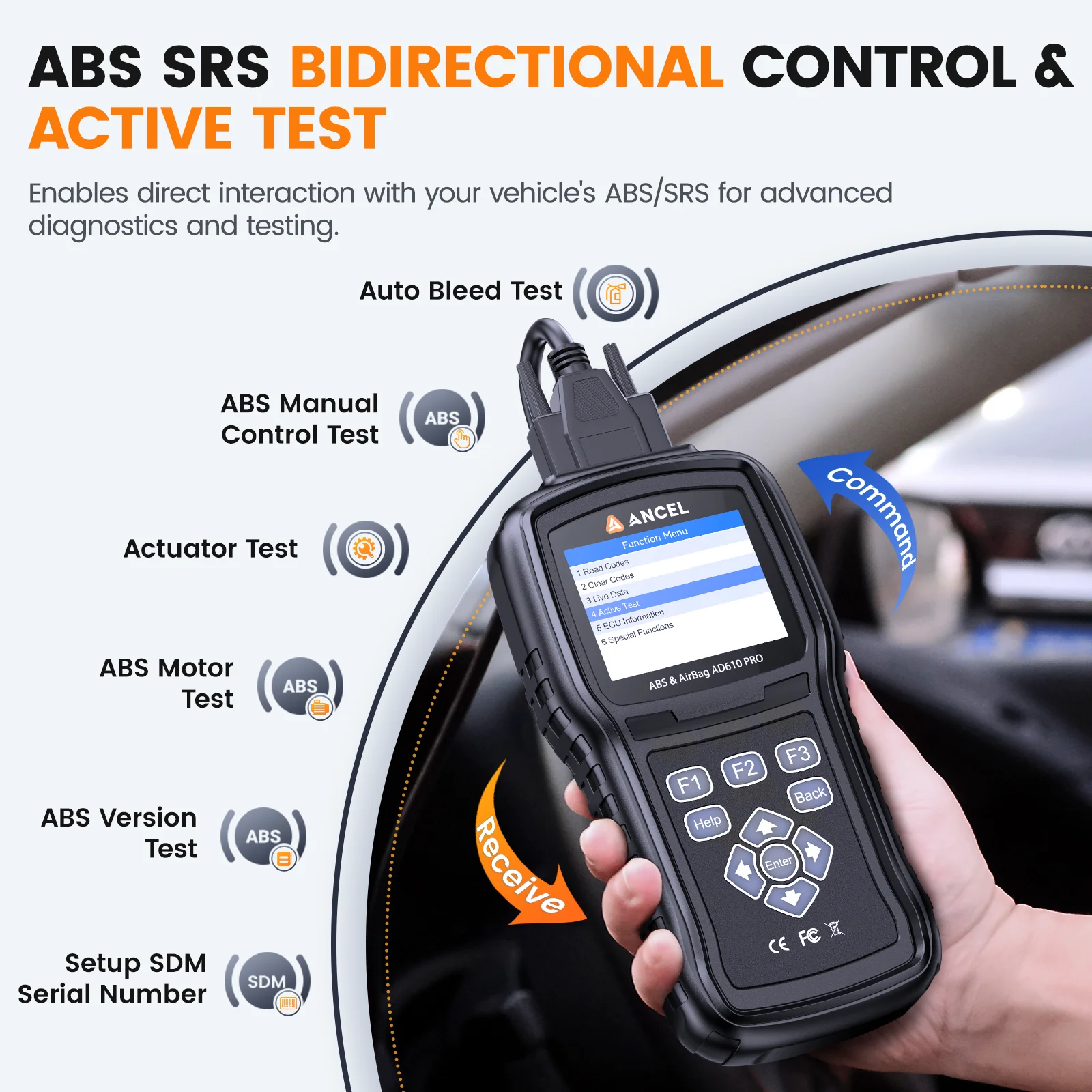 ANCEL AD610 PRO ABS SRS OBD2 Scanner ABS Bleeding Scanner Car Code Reader Bi-Directional Diagnostic Tools with SAS Airbag ABS